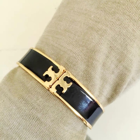 Tory Burch Gold Logo Black Bangle - Picture 9 of 12